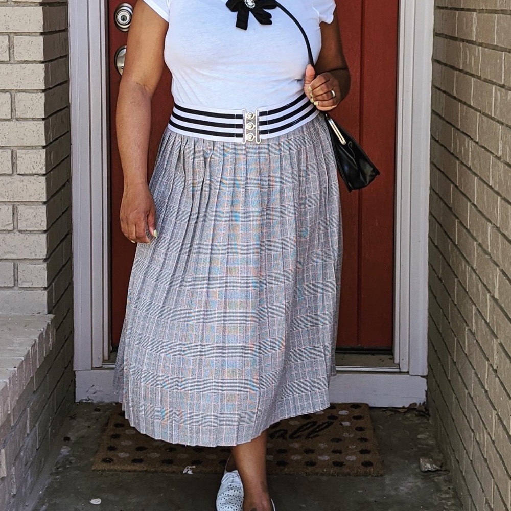 Vintage Plaid Pleated Long Skirt